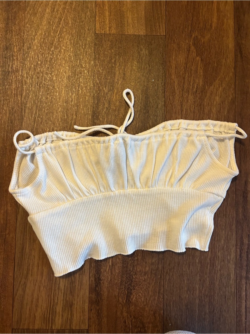Princess Polly Cream Ribbed Drawstring Crop Top - Picture 2 of 2